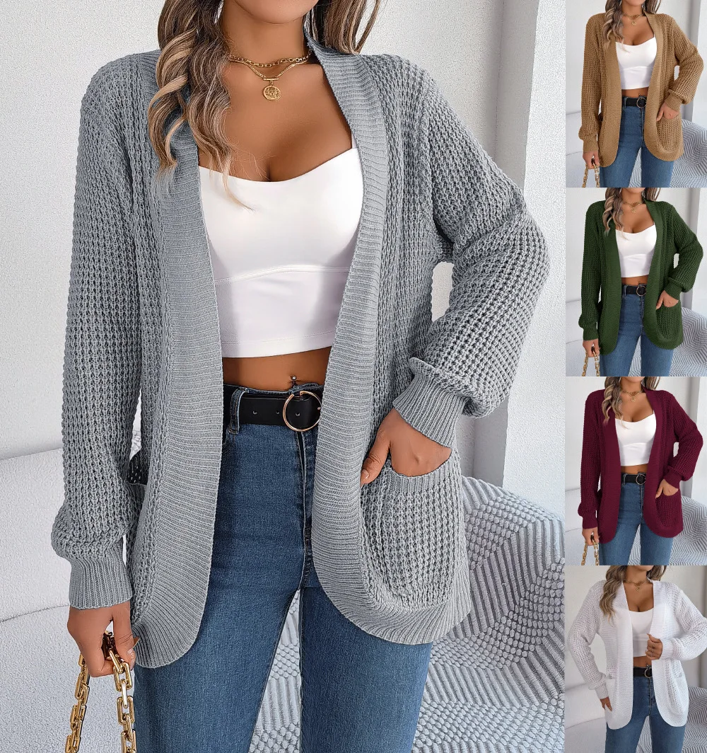 

Sweater for Women Autumn and Winter Fashion New Solid Color Casual Pockets Long-sleeved Knitted Cardigan Jacket