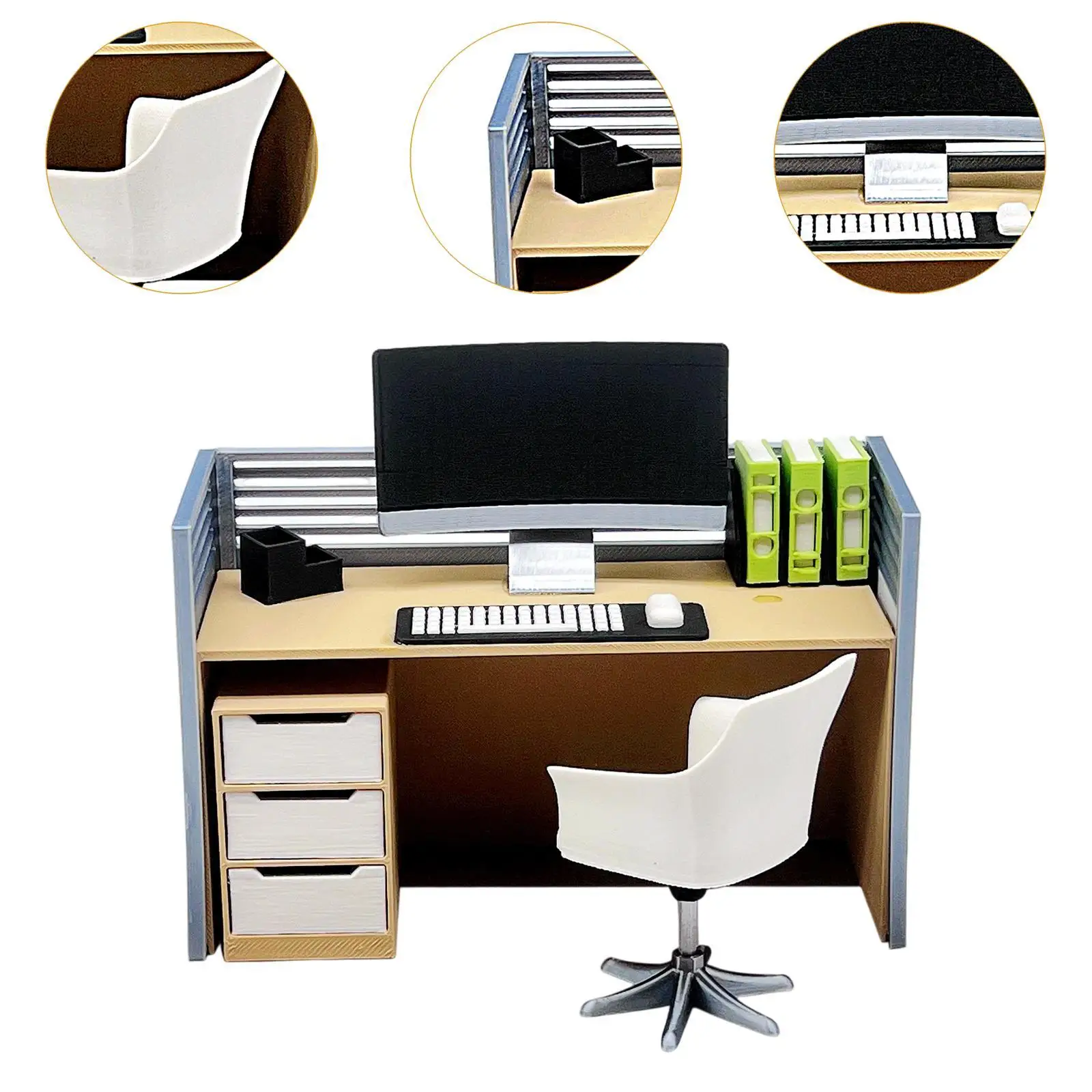 Poppenhuis Decoratie Kantoormeubilair Miniatuur Computer Bureau Model 1:12 Schaal Simulatie Ornamenten