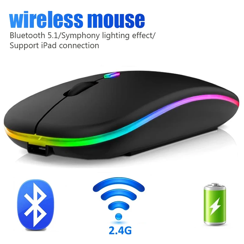 Wireless Mouse Gamer USB Rechargeable 2.4GHZ Bluetooth-compatible RGB Mice for Laptop PC Silent Backlit Ergonomic Gaming Mouse