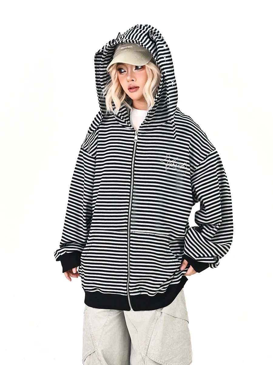 

Женский свободный кардиган-худи с кроличьими ушками Lazy Sle, корейский стиль, весенняя новинка, уличная одежда, длинный рукав, на молнии