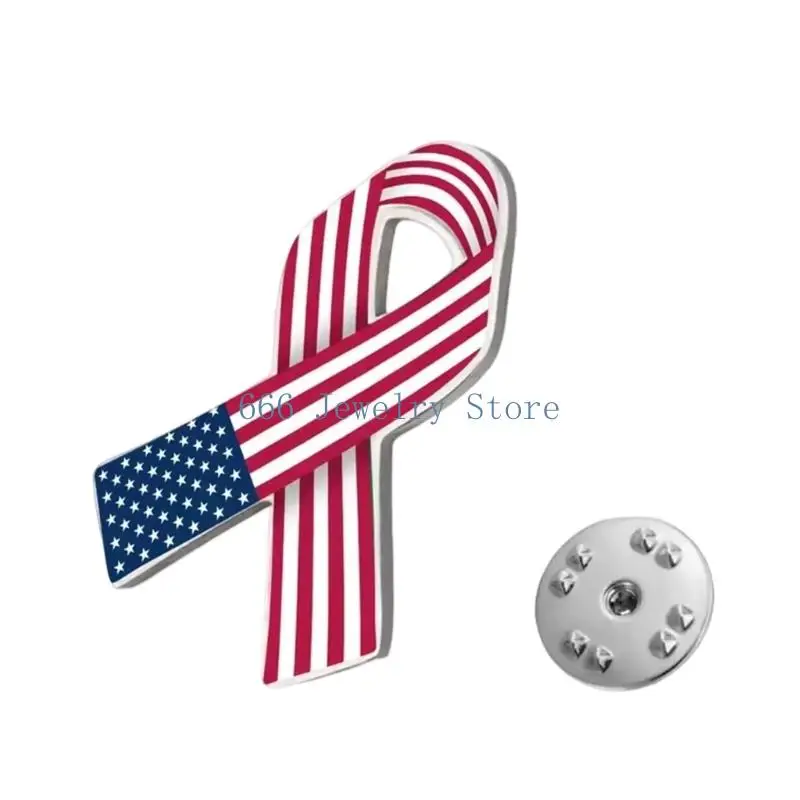 F2TD Detachable Ribbon Brooch Stainless Steel Patriotic Lapel Pin Corsage For Various Outfits And Occasions