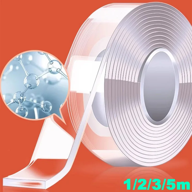 5 m/3 m/2 m/1 m Nano-Klebeband, extra starkes doppelseitiges Klebeband, transparent, spurlos, wiederverwendbar, wasserfest, Klebeband für Zuhause