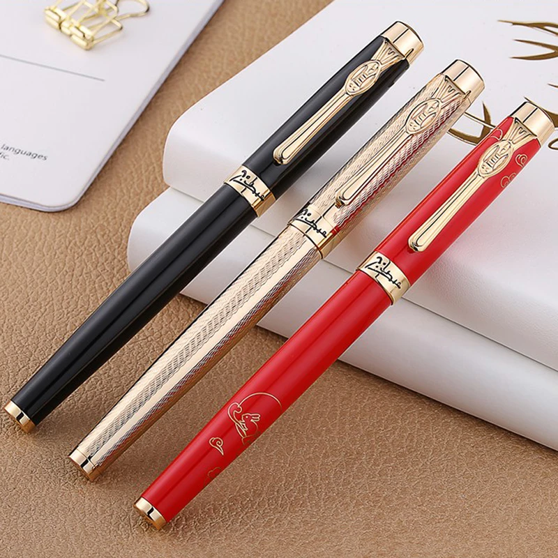 Picasso 933 Metal Brilliant Golden Fountain Pen Golden Trim Fine Nib 0.5MM Ink Pen Luxurious Writing Gift Pen Set