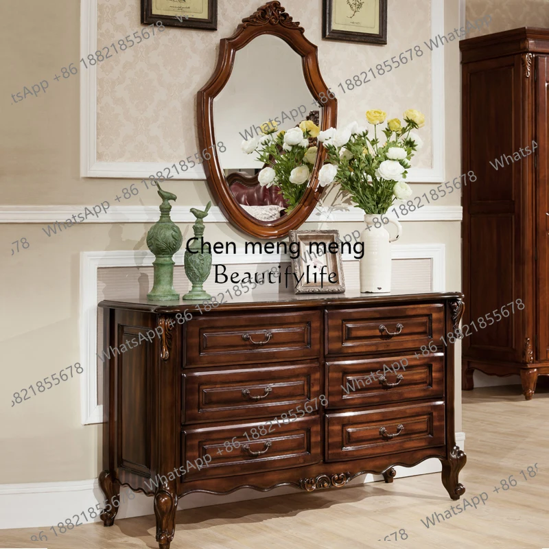 

Комод с шестью ящиками из массива дерева в американском стиле для спальни, тумба для хранения в европейском стиле для гостиной