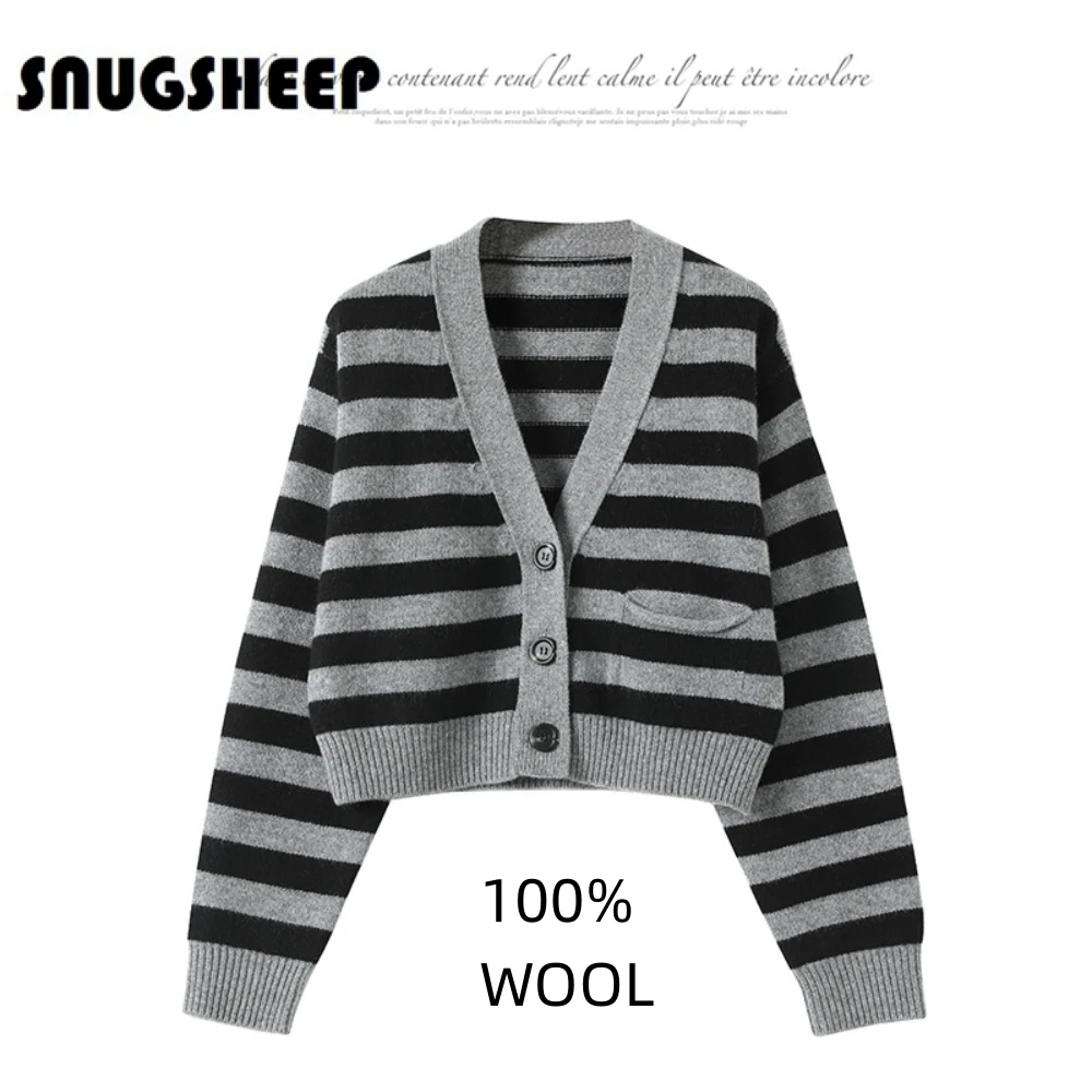 

fashion striped cardigan short sweater wool jacket women stripped sweaters fall clothing style womens knit korean top cropped