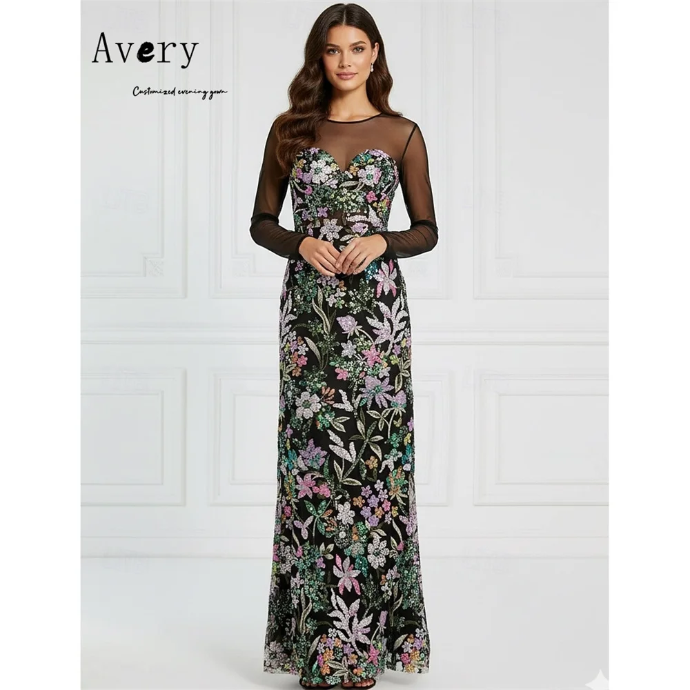 Avery Custom Fishtail Embroidery Black Lace Elegant Night Dresses for Luxury Party Women's Ball Gown Formal Dress 2026 Woman