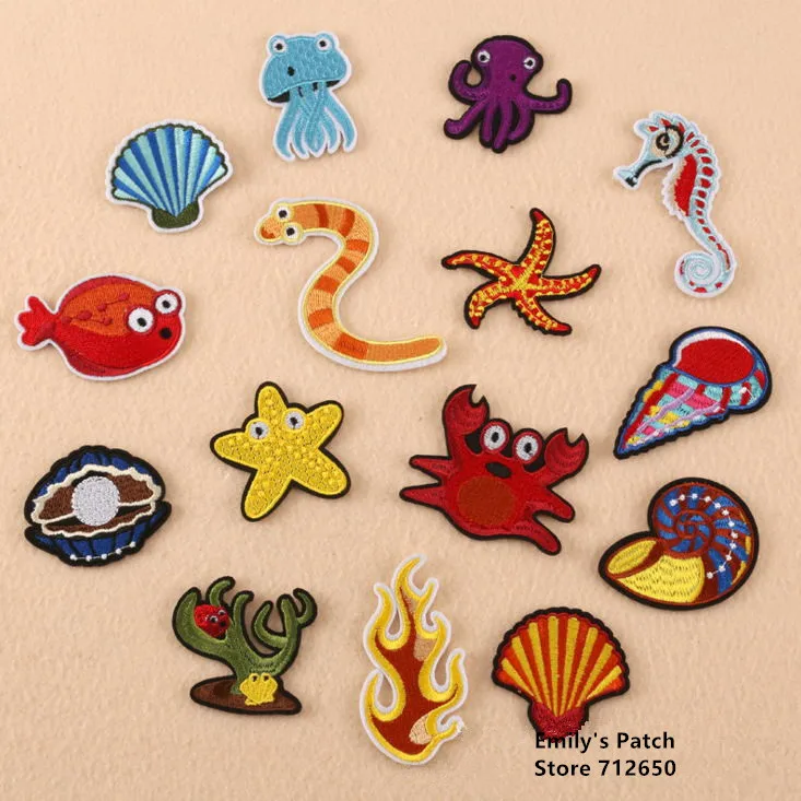 New arrival 10 pcs seeshell fish octopu Iron On sew on animals Patches clothing hat bag shoe Appliques accessory free shipping