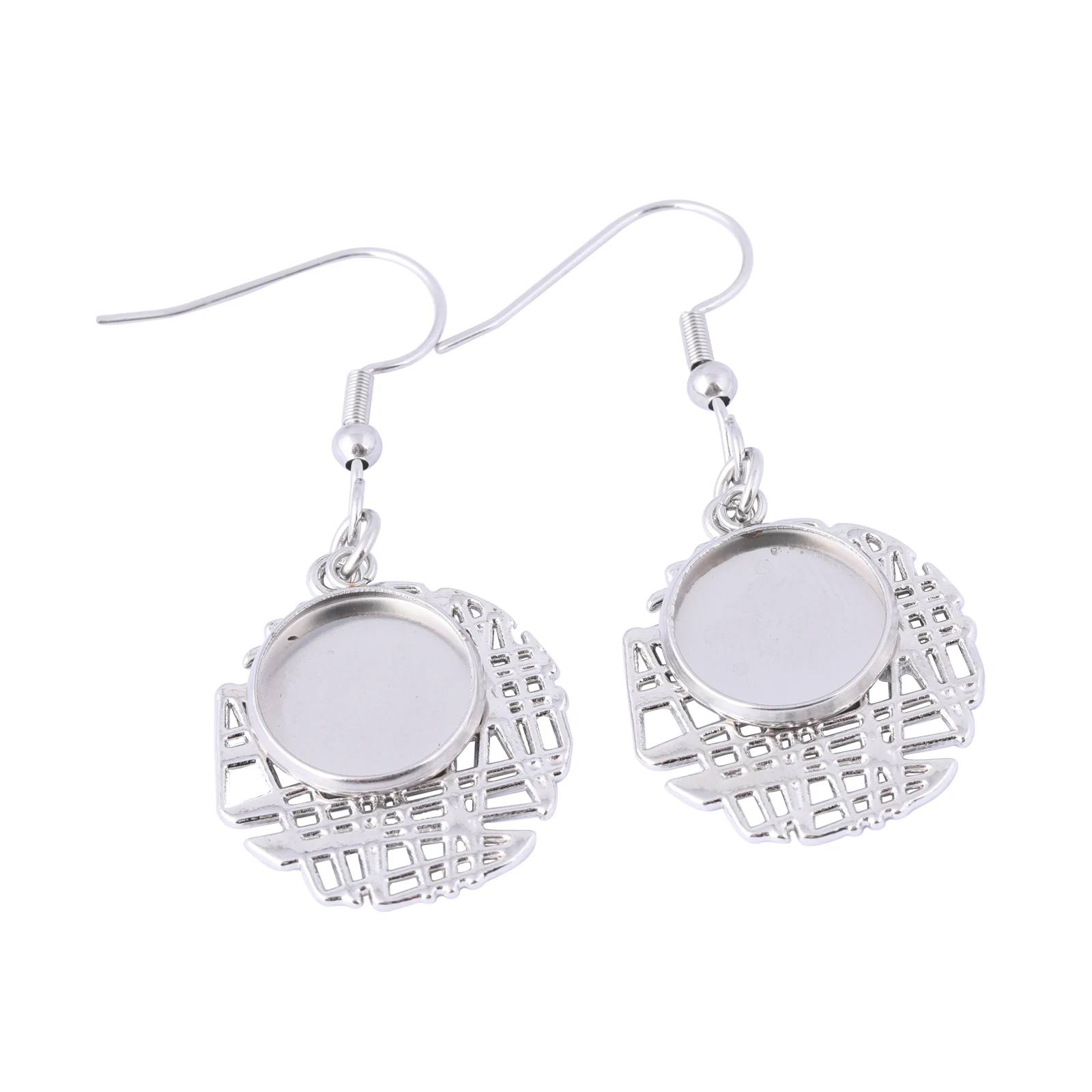 10 sztuk kolczyki zwisające ze stali nierdzewnej podstawa z okrągłą płytką 10mm 12mm Cabochon ustawienia ramki diy półfabrykaty do wyrobu