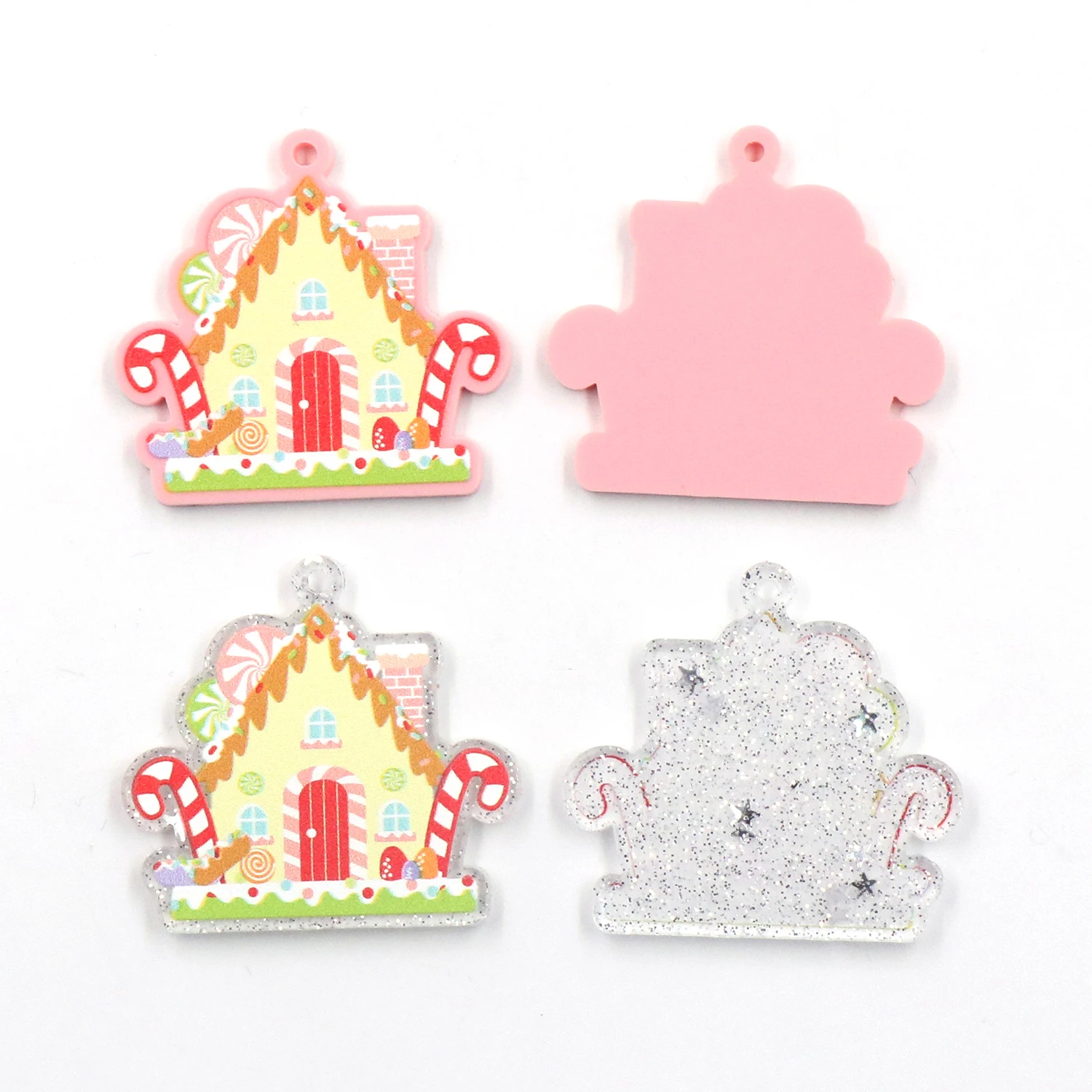 Set of 10 New product CN Gingerbread House print For earring Christmas acrylic women's jewelry accessories