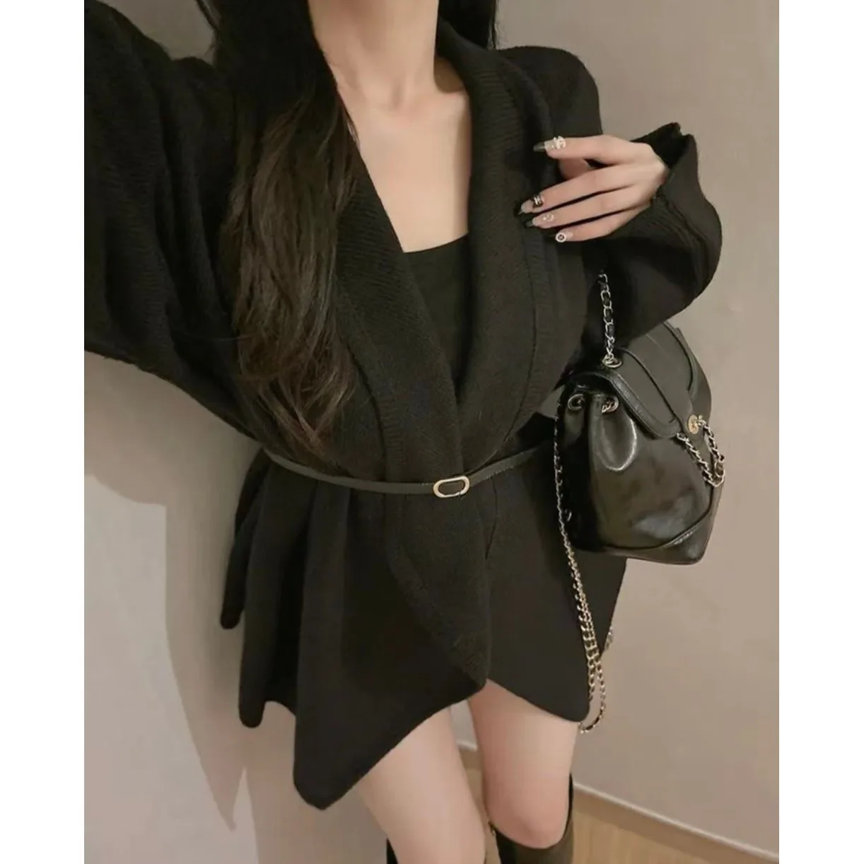 سترة نسائية محبوكة متوسطة الطول Thiened الكورية Sle الخريف الشتاء جديد Faion عالية الجودة Ele سترة مفتوحة