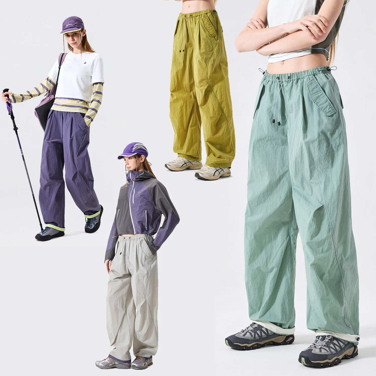 Men Women Outdoor Lightweight Quick Dry Loose Casual Sport Wide Leg Cargo Pant Couple Streetwear Hiking Track Techwear Trousers