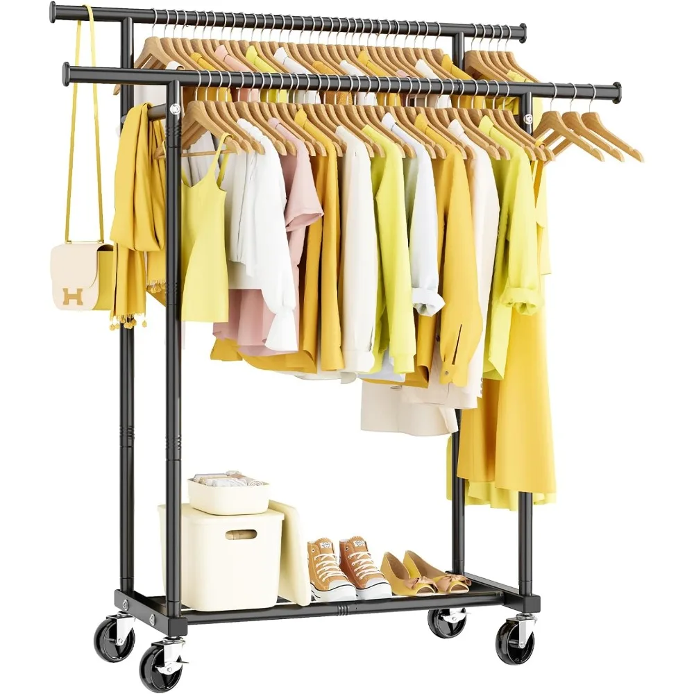 

, Rolling Clothing Rack for Hanging Clothes Portable Wardrobe Rack, Metal Garment Rack Sturdy Coat Rack for Bedroom Laundry