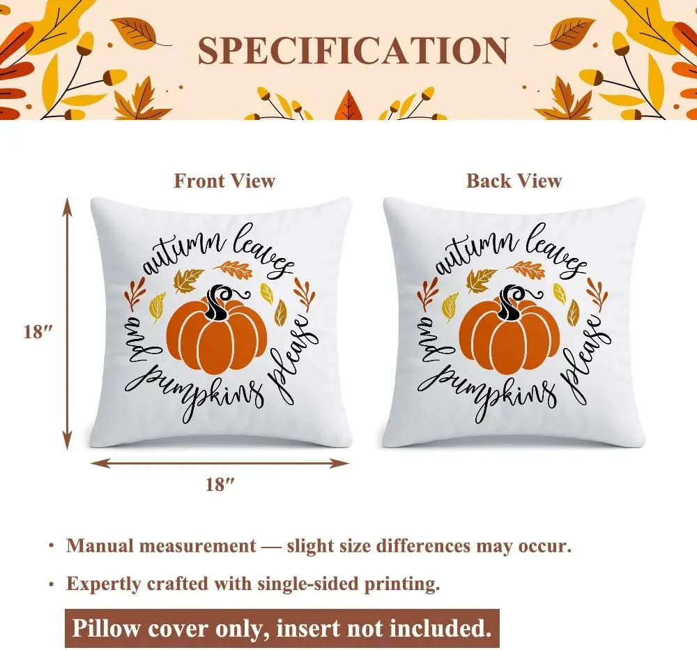 Autumn Leaves and Pumpkins Pillow Cover 18x18– Autumn Leaves Pumkin Please,Fall Decorative Pillow for Living Room, Bedroom