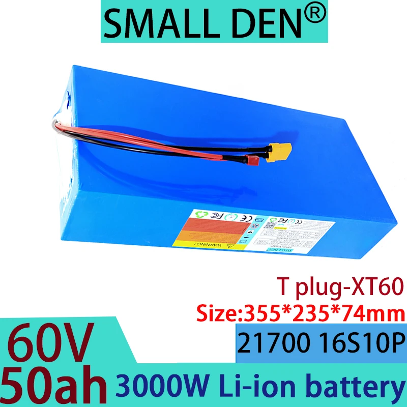 60V 50ah 21700 lithium battery pack 16s10P,with BMS and same port 50A 3000W high-power and large capacity+67.2V 2A 3A 5A charger