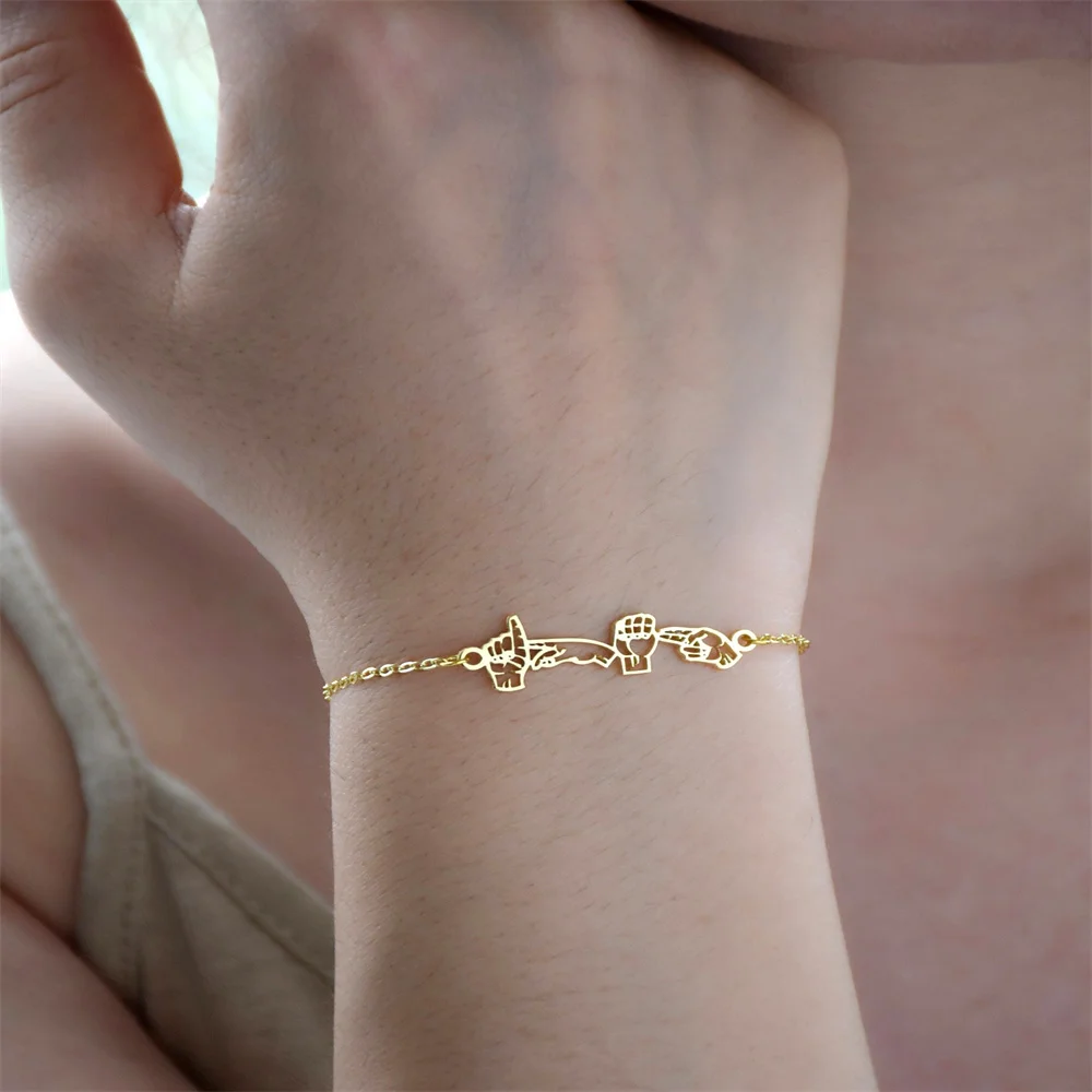 

Customized Sign Language Name Bracelet For Women Gold Color Stainless Steel Personalised Sign Language Bracelet Jewellery Gift