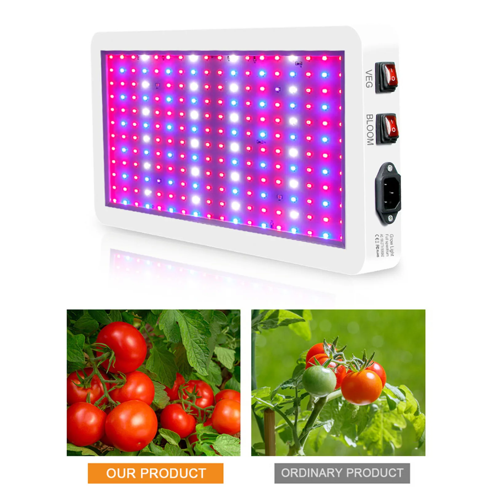 1000W LED Grow Light for Indoor Plants 216 LEDs Full Spectrum Veg and Bloom Dual Switch IP65 Waterproof Hanging Plant Growing