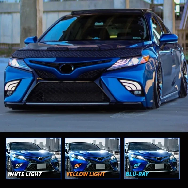لتويوتا كامري SE XSE 2018 2019 2020 2021 LED 3-ألوان المصد الأمامي فوجليت الضباب مصابيح الضباب الخفيف Foglamp DRL النهار الجري #3