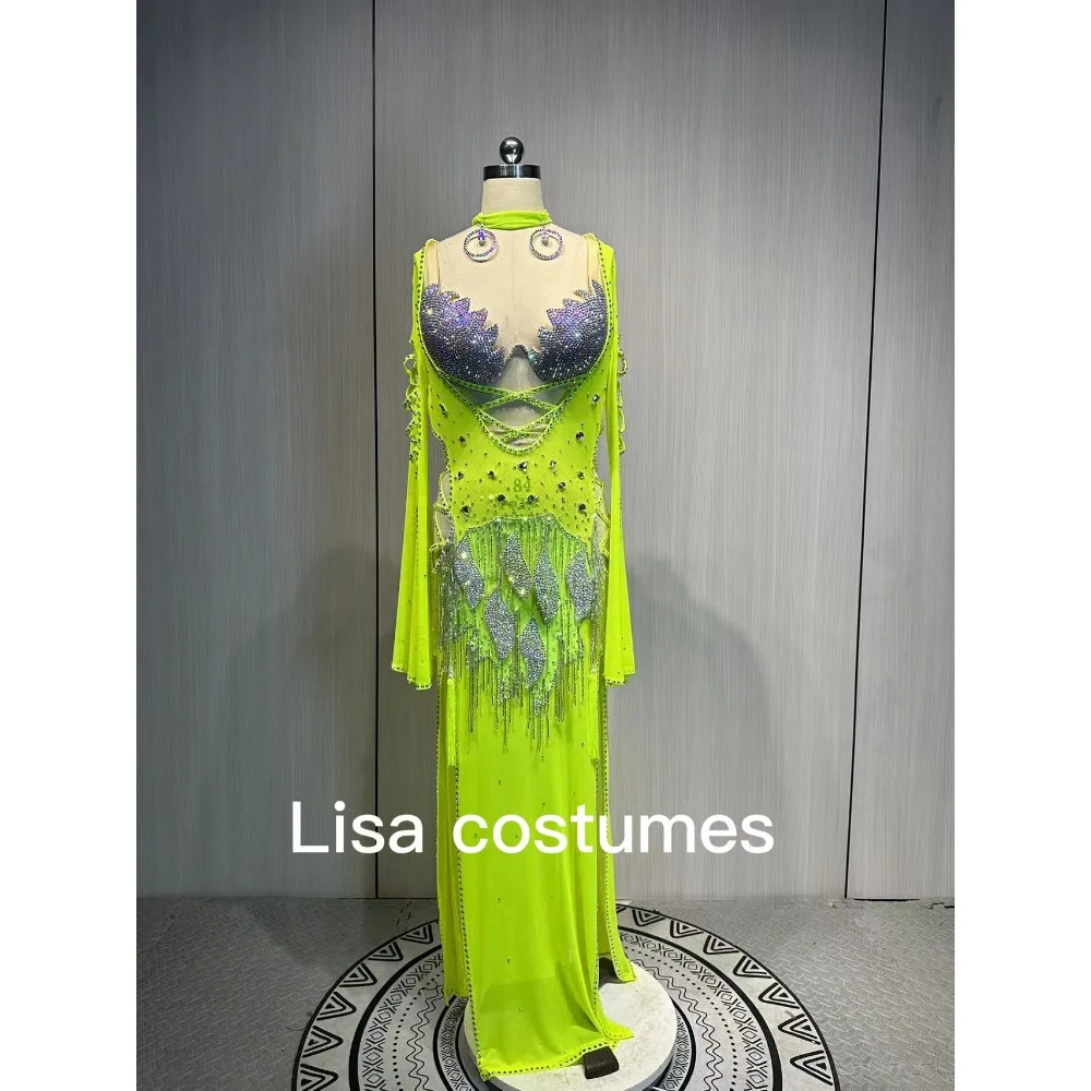 Customized Women Belly Dancewear Diamond Saidi Baladi Shabbi Folk Robe Bra Oriental Dance Group Competition Performance Dresses