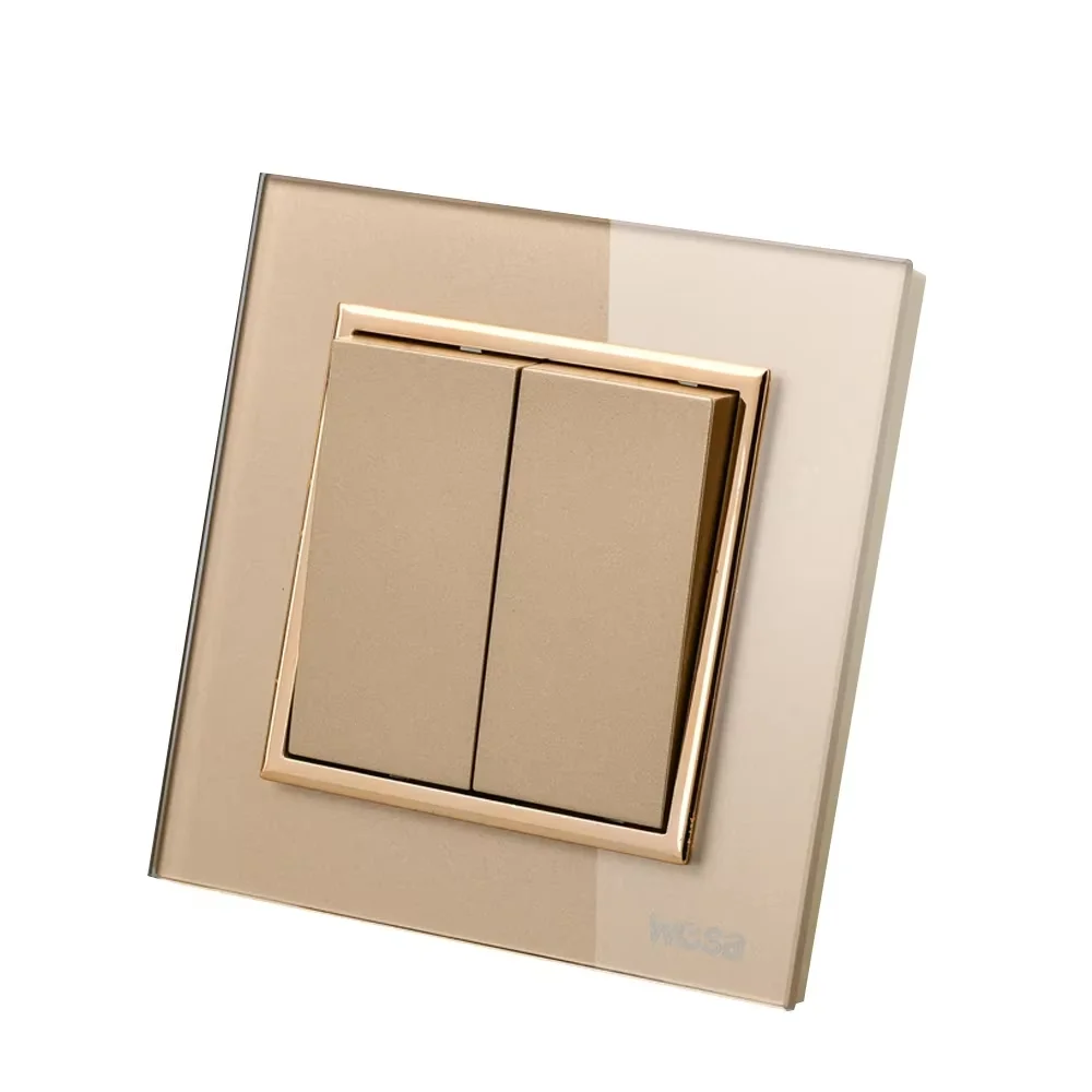 

Золотой стандарт ЕС, 16 А переменного тока, огнестойкая кнопка, переключатель света, 2 группы, 1 способ, панель из закаленного стекла с кристаллами, встроенная на стену 250 В