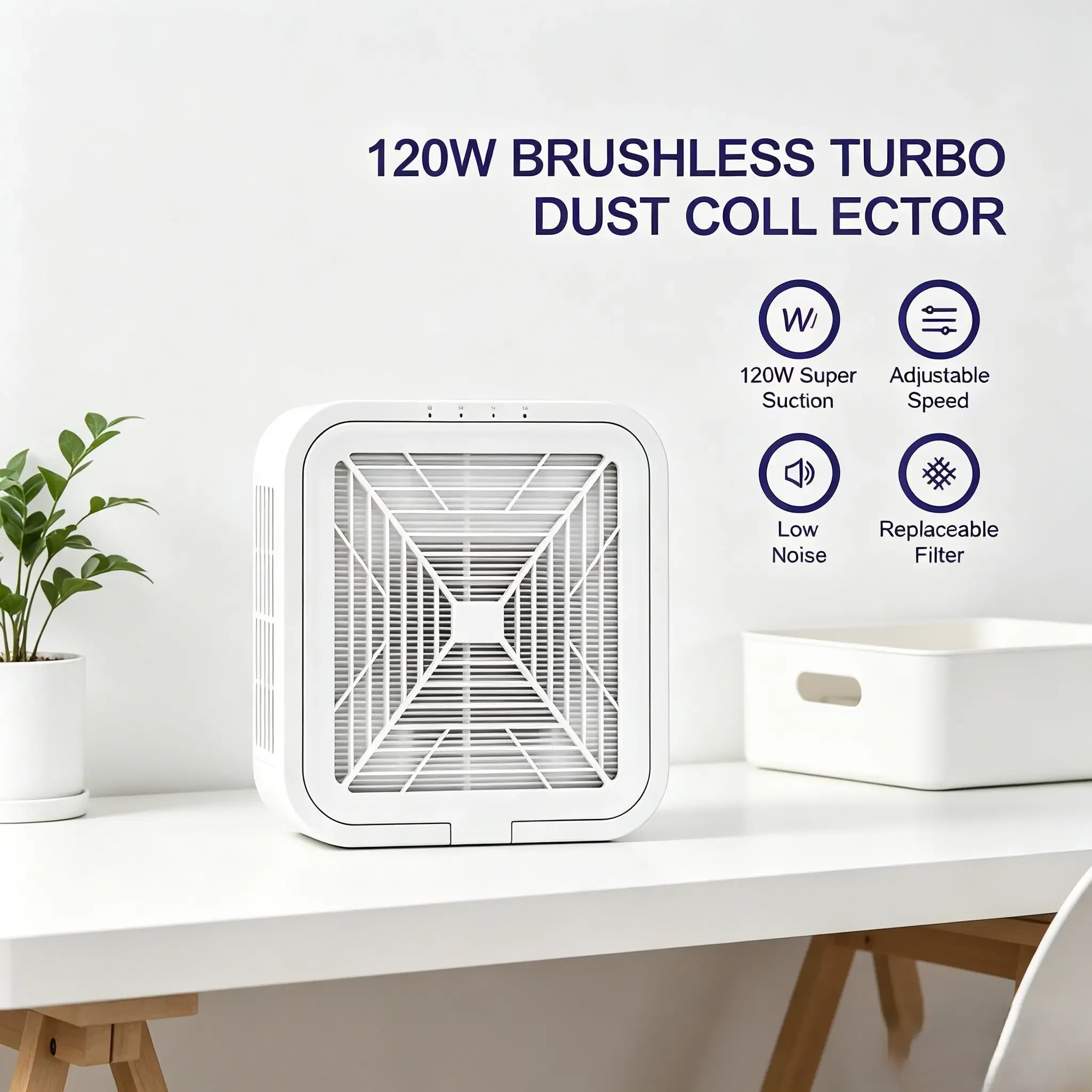 

120W Brushless Motor Nail Dust Collector, High‑Power Super‑Suction Manicure Vacuum Extractor with 2 Replacement Filters