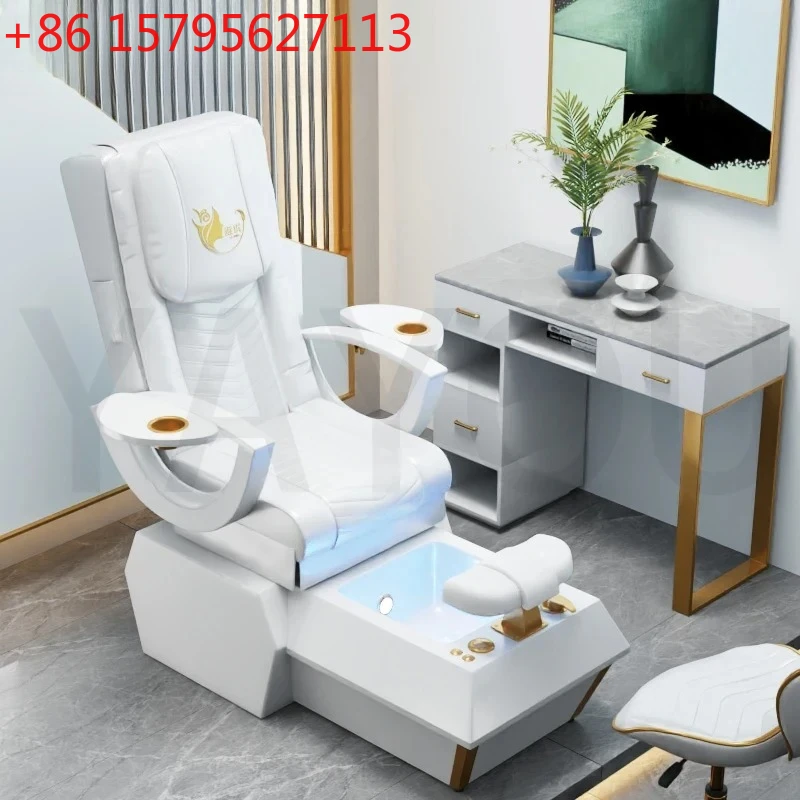 Pedicure Chair, Luxurious White Leather Massage Foot Therapy, Spa Massage Chair, Nail Salon Beauty Furniture