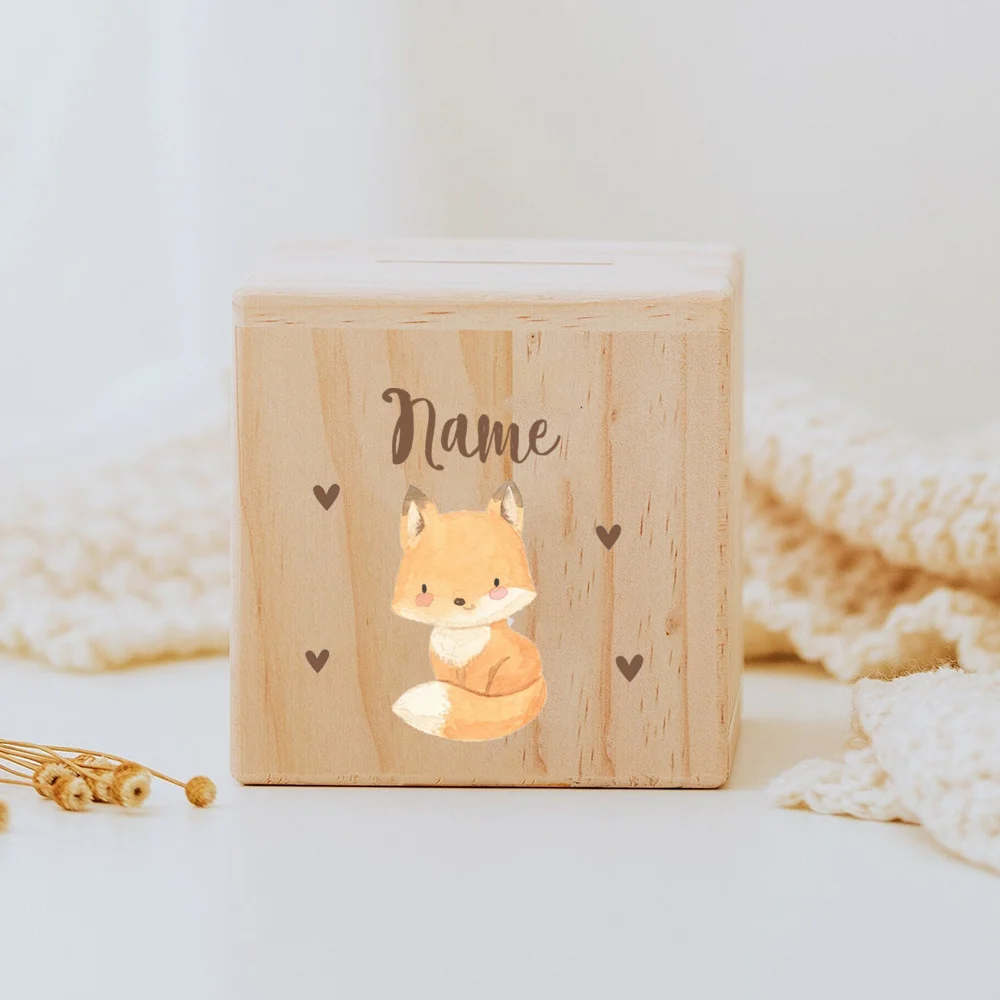 Money Box for Kids Personalized Fox and Lion Wooden Money Box Children Money Boxes with Animal Customized Piggy Bank Easter Gift