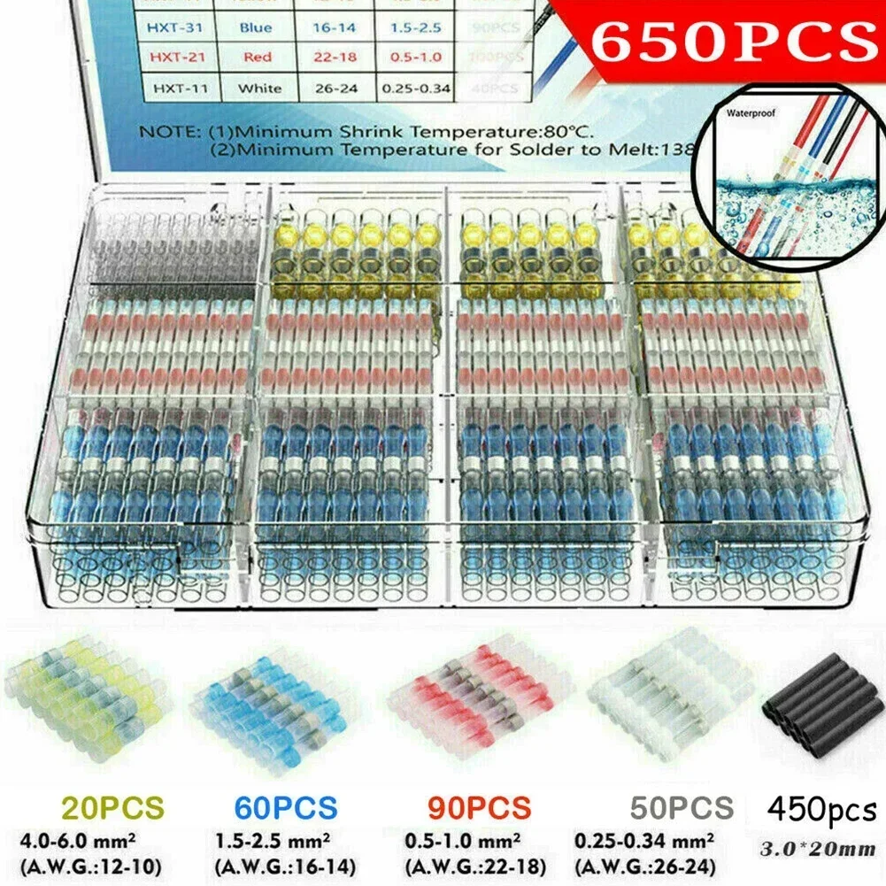 Industry Connector Terminal 3:1 Shrinkage Ratio 650Pcs/Set No Slip Wire Contact Red/blue/white/yellow/black Seal Sleeve