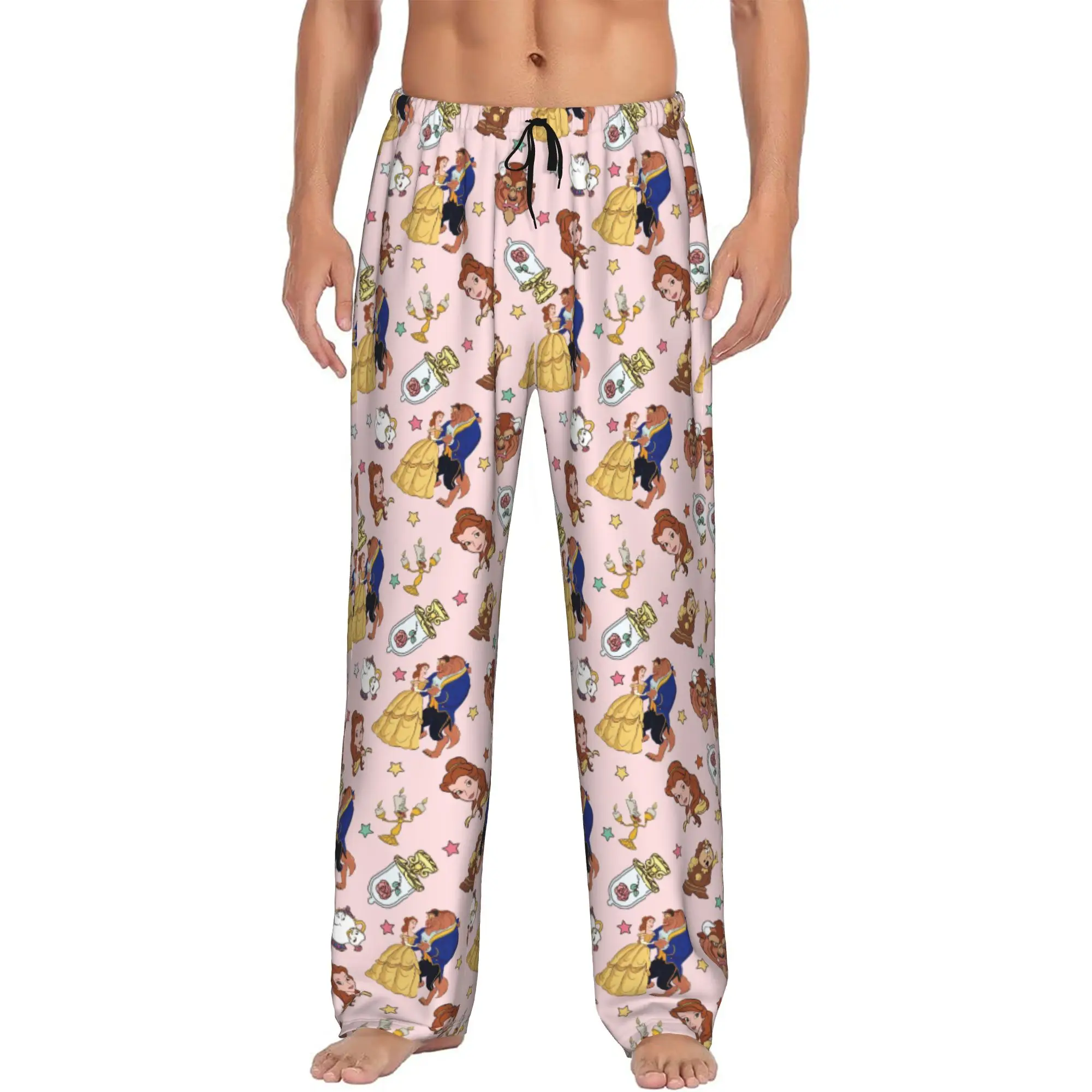 

Custom Printed Beauty And The Beast Pajama Pants Men Sleep Sleepwear Bottoms with Pockets
