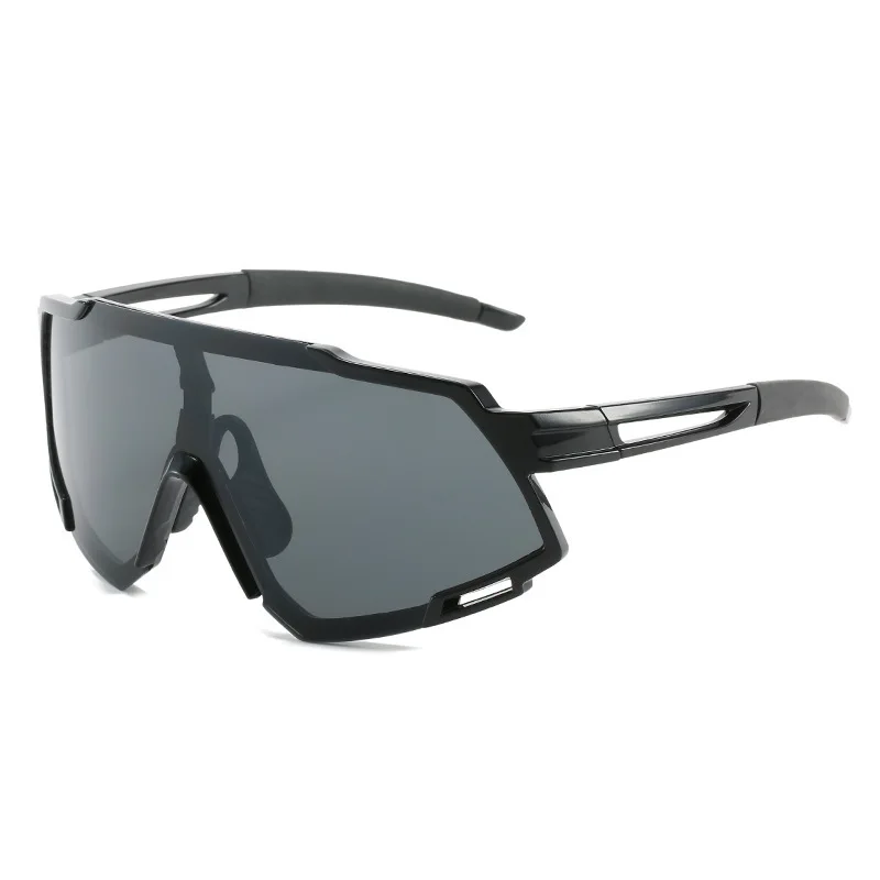 PC Shield Sunglasses, UV400 Dark Grey Geometric Lens, Silver Chrome Accent, Semi-Rimless, Men Women Cycling Driving Eyewear