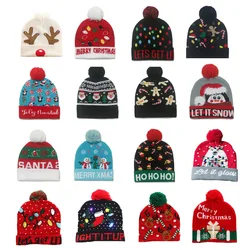 Cute Light Up Christmas Hat Flashing Led Snowman Winter Warm Color Knitted Cap Christmas Gift For New Year Xmas Party Decoration