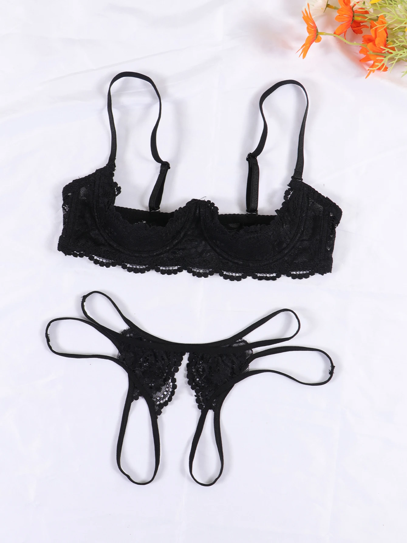 الدانتيل Crotchless الصدرية سلسلة مجموعة 2 قطعة انقطاع المثيرة الصدرية كوب مفتوح البرازيلي الجوف خارج الملابس الداخلية النساء الملابس الداخلية
