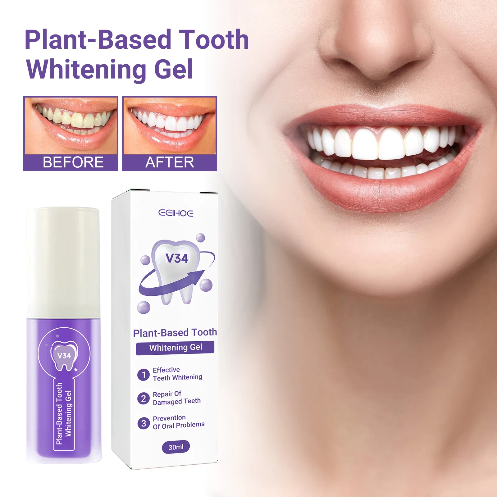 30ml Teeth Brightening Gel Tooth Gel Detergent Removes Bad Breath Oral Hygiene Instant Smile, Be Your Confident Self