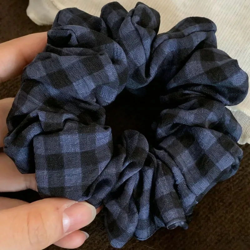 

2025 1PC Plaid Hair Scrunchie, Navy Blue Elastic Hair Tie, Vintage - Style Soft Hair Accessory For Women,Daily & Party Use