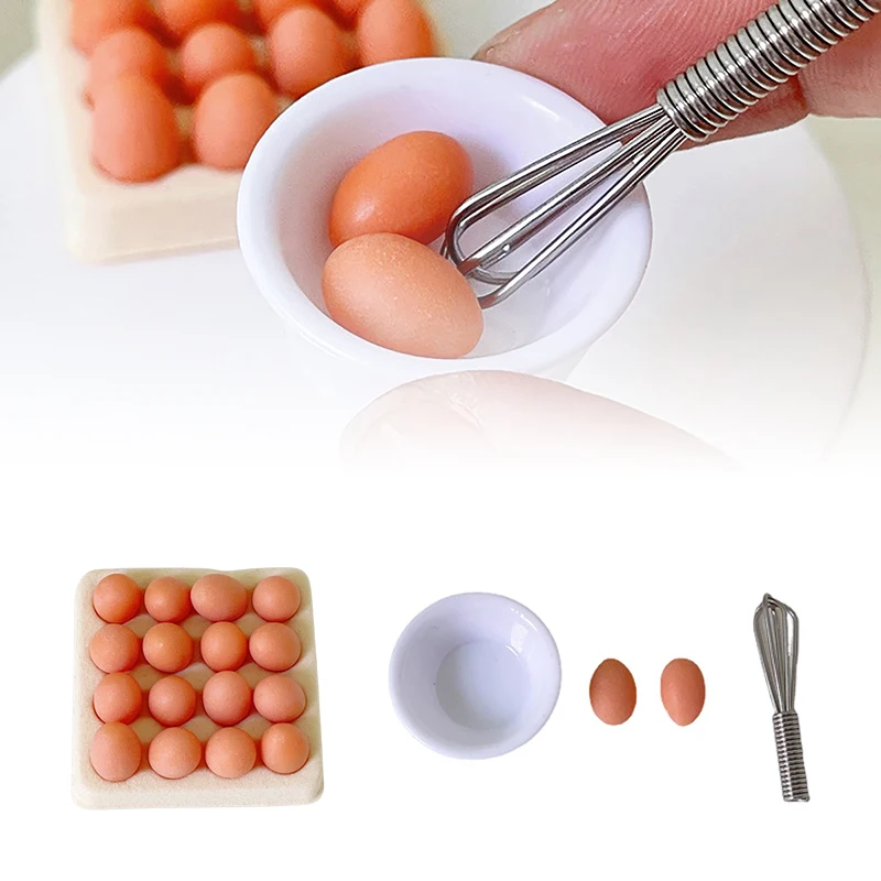 1/4/17 قطعة بيضة دمية مع صينية مصغرة محاكاة المطبخ 1/4/17 قطعة لعبة إكسسوارات دمي هدية اللعب منزل الغذاء المشهد