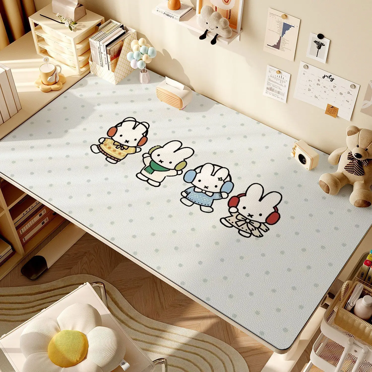 Miffy Bunny Desk Mat Cute Cartoon Rabbit Pattern Waterproof Large Desktop Pad Kawaii Non-slip Table Cover for Study Office Decor