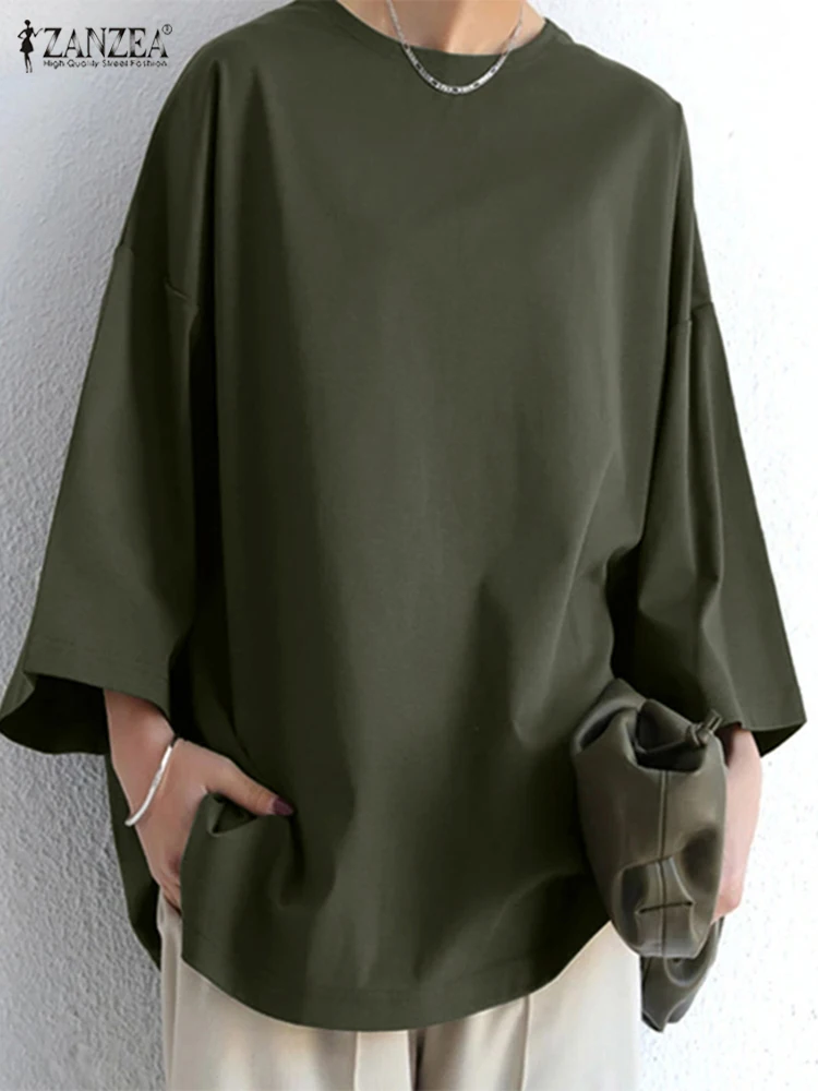 بلوزات خريف 2015 من ZANZEA بلوزات نسائية أنيقة فضفاضة بأكمام طويلة قميص عمل نسائي OL قميص كبير الحجم قمصان محبوكة متينة غير رسمية #4