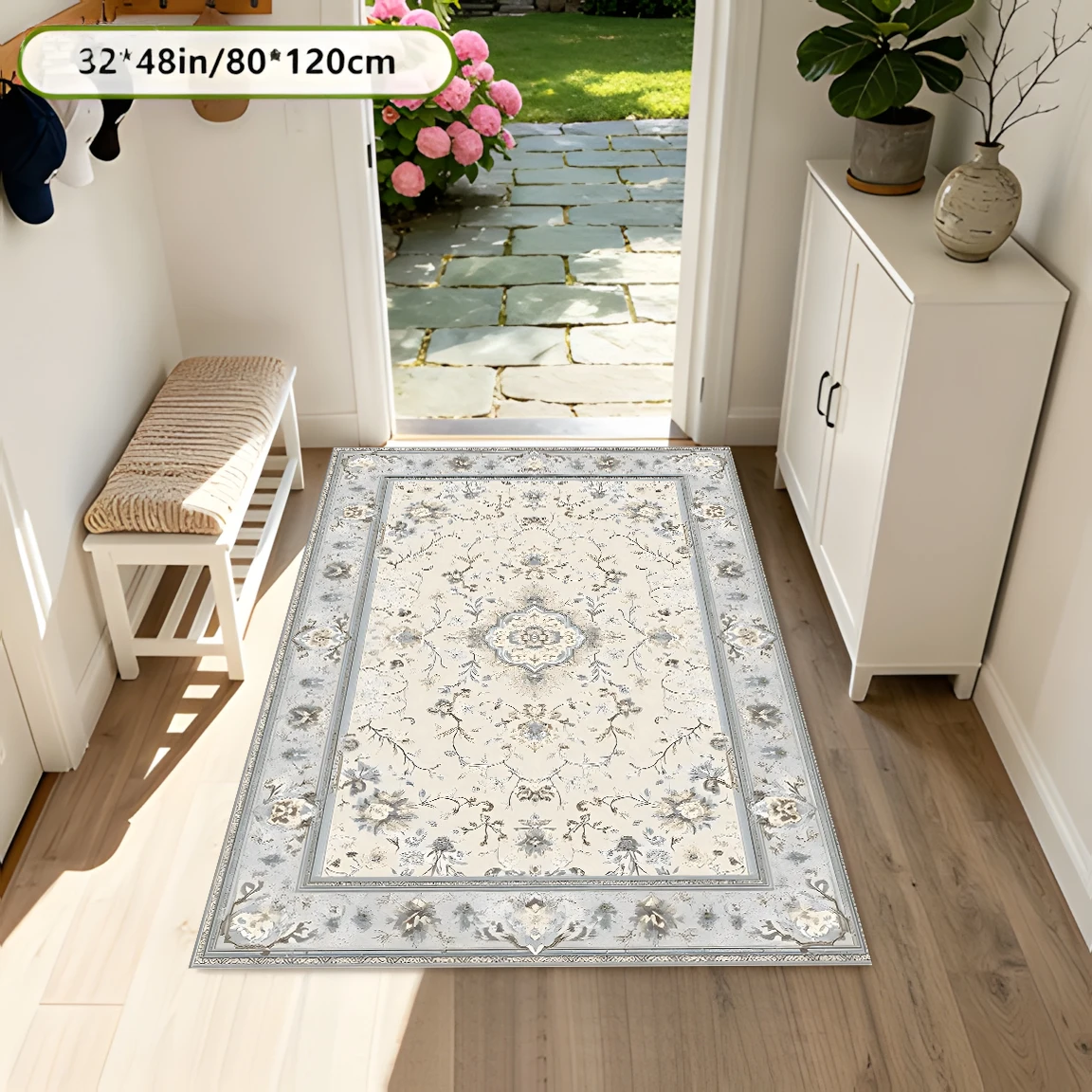 2D Large Rug, European Retro Floral Pattern, Light Luxury French Style, Suitable for Living Room, Bedroom, and Coffee Table, One-Click Refresh for Autumn and Winter Decoration