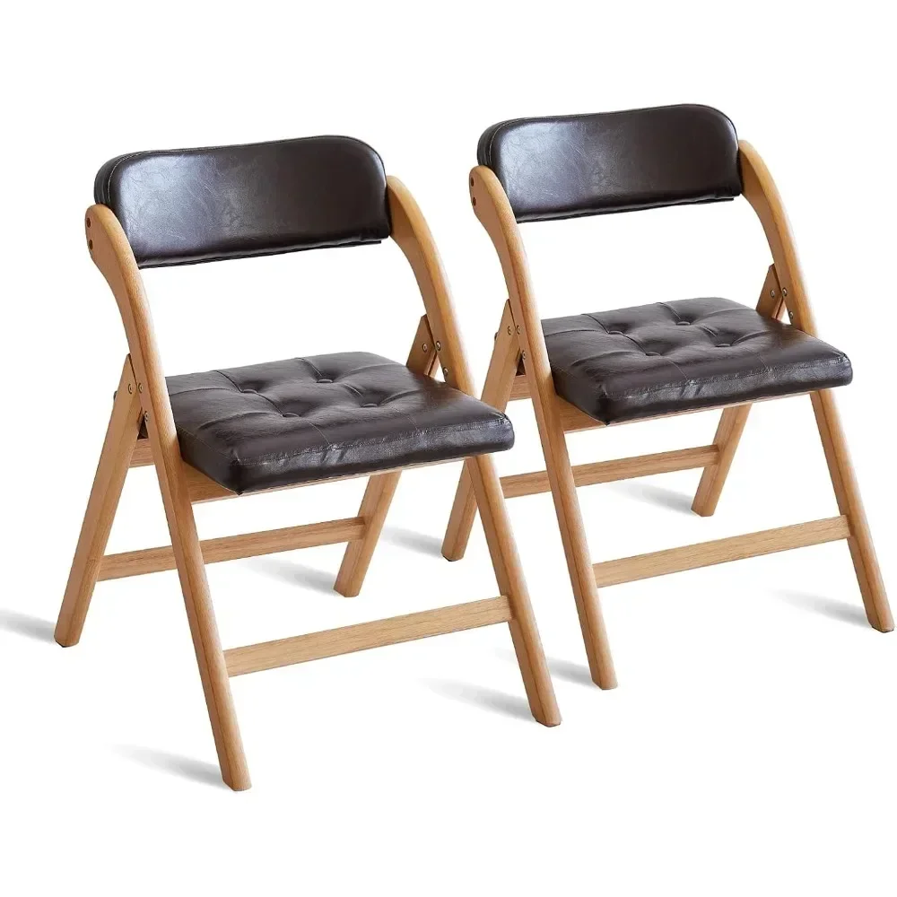 Folding Chairs with Padded Seats, Wooden Chairs Set of 2, 31