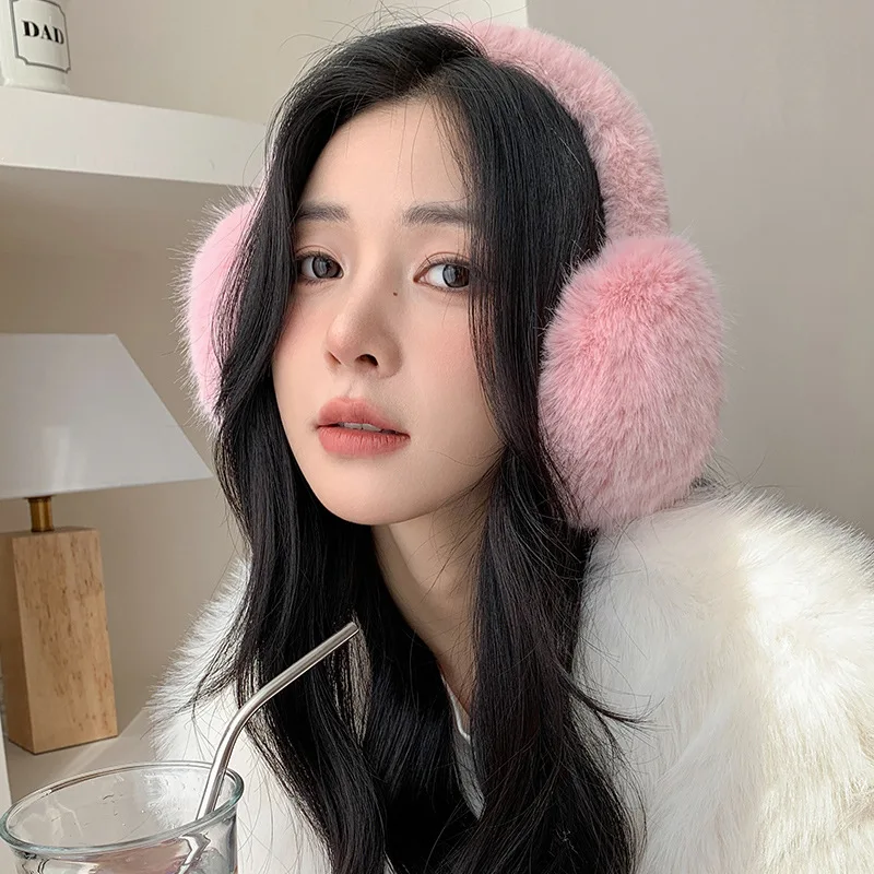 Plush earmuffs for women in winter cute solid color warm antifreeze earmuffs foldable student antifreeze earmuffs