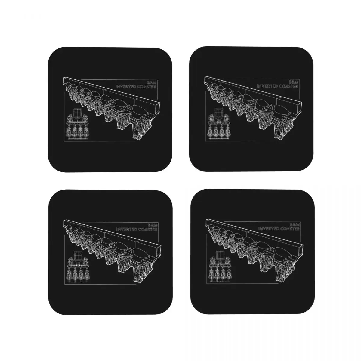 B And M Inverted Coaster Blueprint Design Coasters Kitchen Placemats Non-slip Cup Coffee Mats For Home Tableware Pads Set of 4