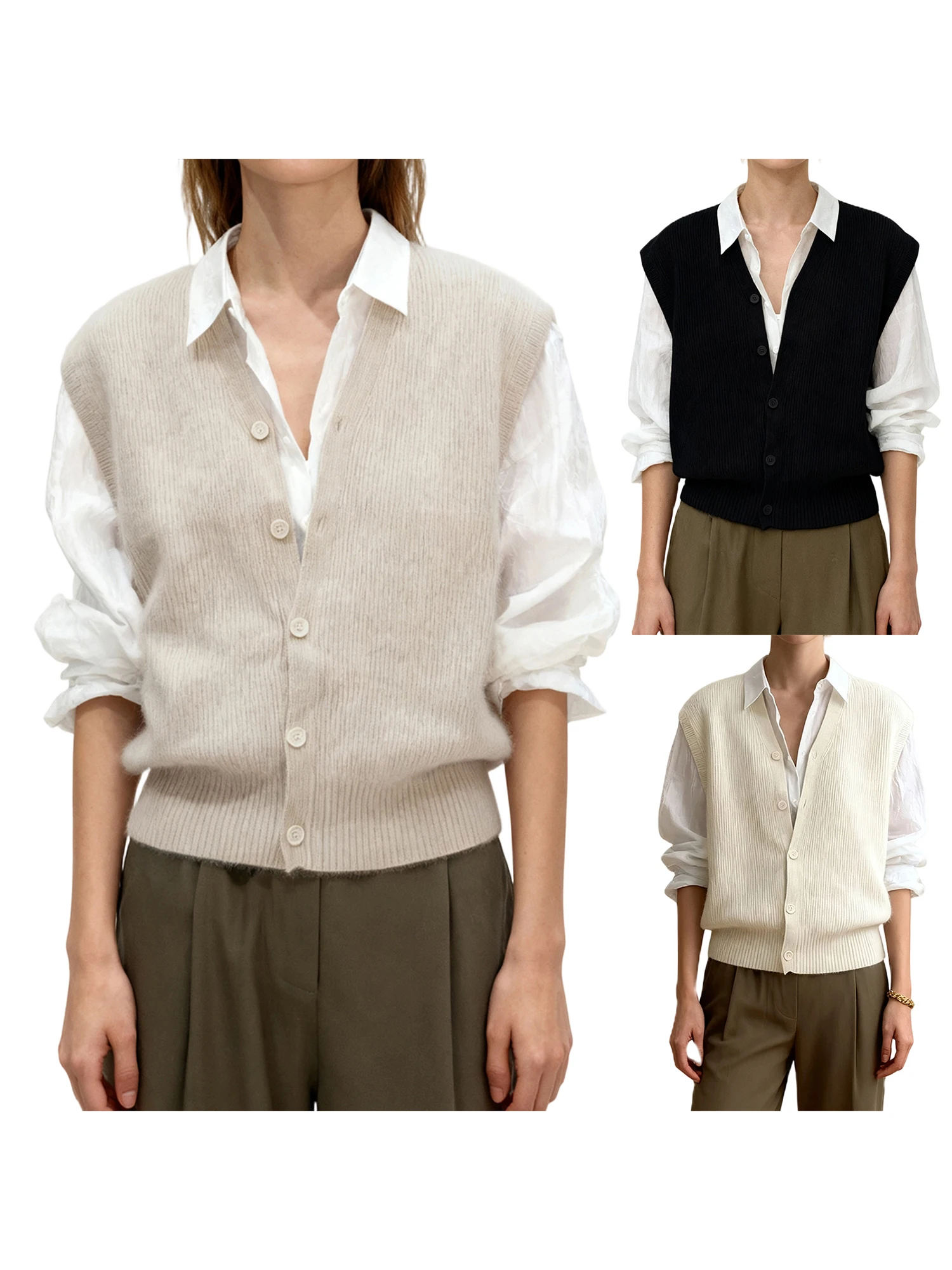 

Stylish Women s Sleeveless V Neck Button Down Cardigan Vest in Solid Color Knit - Fashionable and Versatile Choice for Any