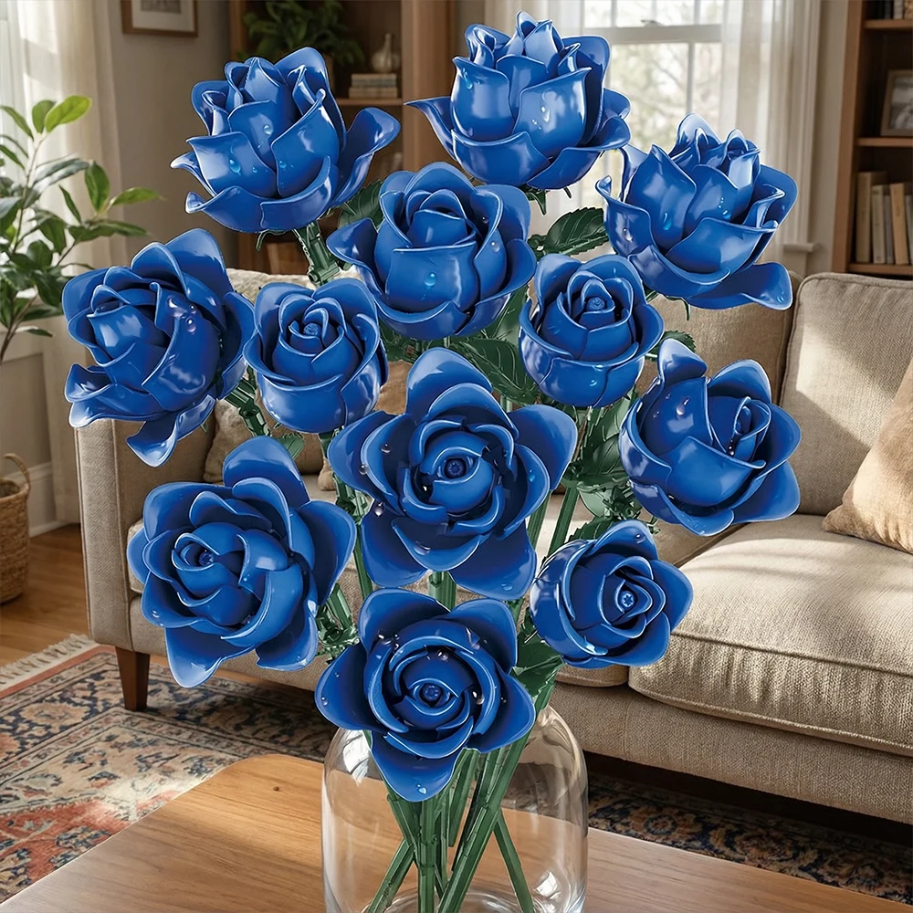 

Элегантный букет синих роз, вечные строительные блоки, 5885 шт., День святого Валентина, подруга, подарок «сделай сам», MOC, украшения для домашнего декора, детские игрушки