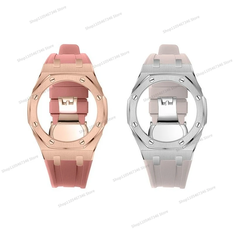 For 4th Generation Modified GMA-S2100 Stainless Steel Case Strap Soft Silicone GM/GA-2100