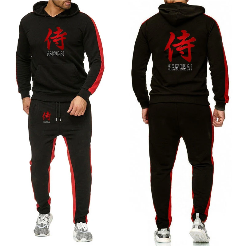 

Samurai Character Men's solid-color two-piece pullover hoodie + pants set hoodies Bright colors Wearing comfortable clothes