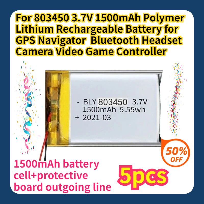 

For 803450 3.7V 1500mAh Polymer Lithium Rechargeable Battery for GPS Navigator Bluetooth Headset Camera Video Game Controller
