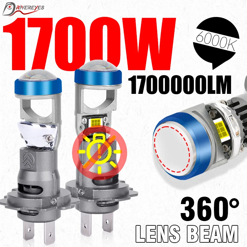 2PCS Mini H7 Bi LED Headlight Bulbs CANBUS 1700W 1700000LM Car Lights STG PTF High Low Beam 7035 CSP CHIPS Mini Diode Automobile