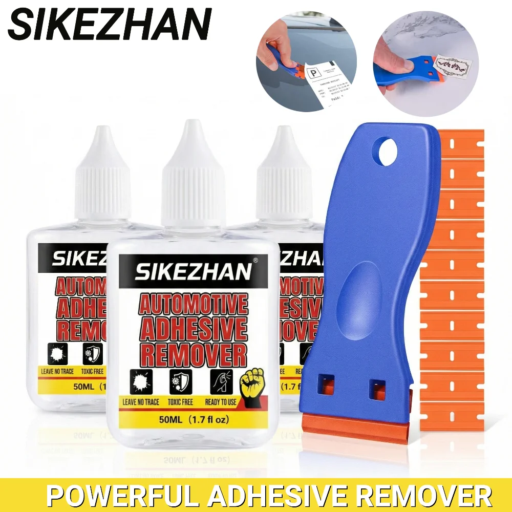 Automotive Adhesive Remover Kit with Scraper & Blades - Safe for Car Paint, Glass, Decal, Sticker, Emblem & Vinyl Glue Removal