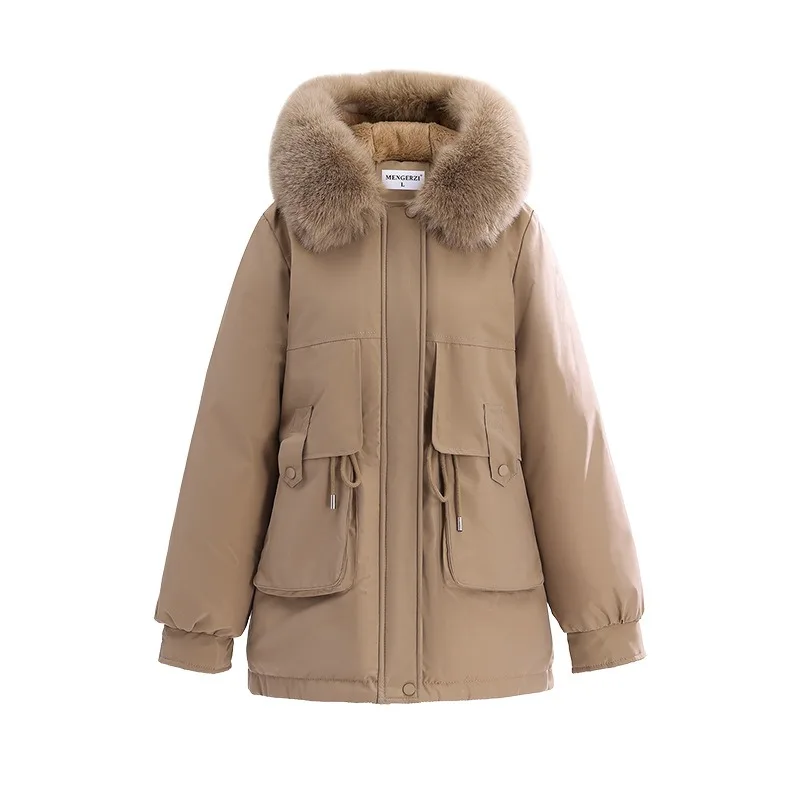 2026 Winter Jacket New Women Parka Clothes Mid Length Coat Wool Liner Hooded Jacket Fur Collar Thick Warm Snow Wear Padded Parka