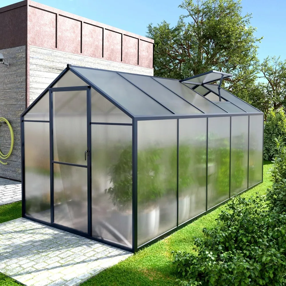 Greenhouse, Upgraded Polycarbonate Green House with Vent, Aluminum Frame, Greenhouses for Outdoors for Yard, Garden, 6' x 10'