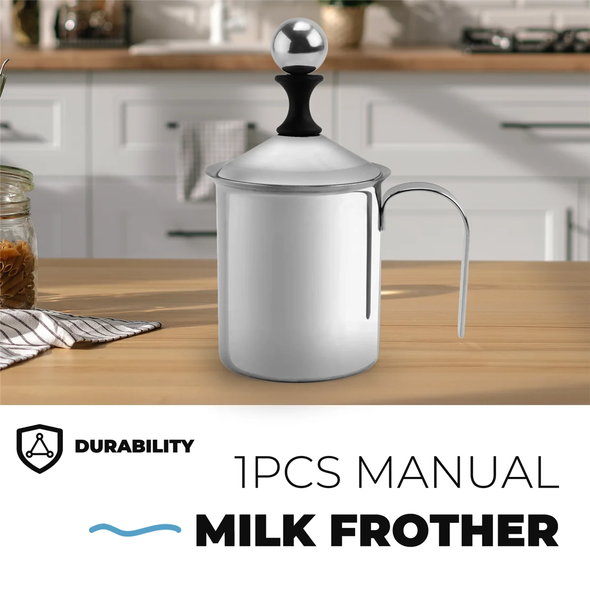 A32P_Manual Milk French Press Coffee Maker Stainless Steel Hand Pump Milk Foamer Handheld Milk Jug